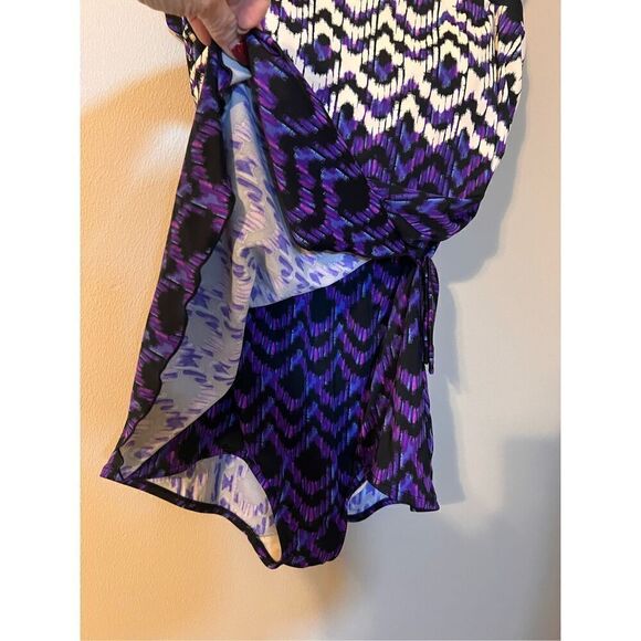 Maxine Of Hollywood 18 Ikat Print One Piece Swimsuit Blue Purple Flutter Bottom - Picture 8 of 10